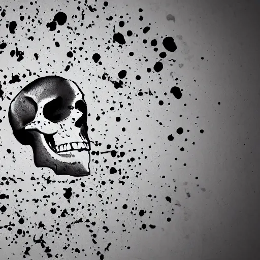 Image similar to photo of a letter S on a white background with ink splatter forming a skull