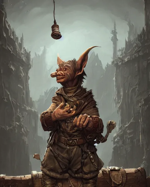Image similar to A goblin merchant selling treasuries, highly detailed face, close-up, fantasy art, goblin art, in the style of greg rutkowski, illustration, epic, fantasy, intricate, hyper detailed, artstation, concept art, smooth, sharp focus, ray tracing