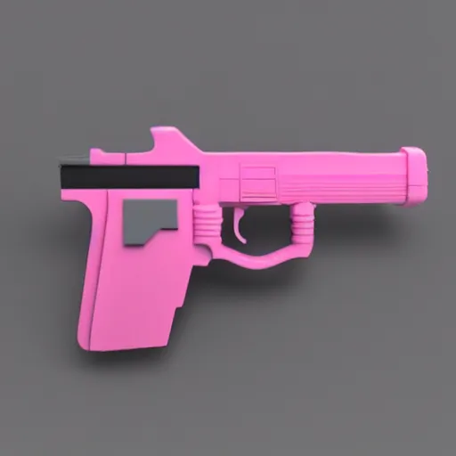 Prompt: pink coloured, majors thermodynamic pistol from ghost in the shell, cute, weapon, gun, 3 d filament print, octane render, high definition