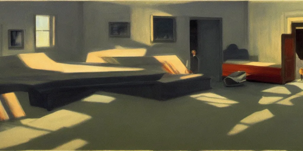 Prompt: Concept Art of cinematography of Terrence Malick film by Edward Hopper