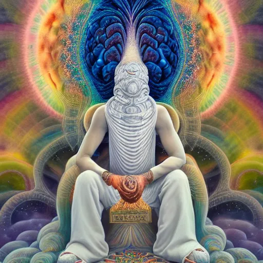 Image similar to obatala the cosmic god sitting on a throne of nebula clouds, by Adi granov and afarin sajedi and amanda sage and evgeni gordiets and Agostino Arrivabene in a psychedelic portrait style, ultrarealistic matte painting, volumetric lighting, fractal, highly detailed face, orisha, 8k, hd