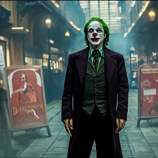 Prompt: film still of Alan Rickman as joker in the new Joker movie