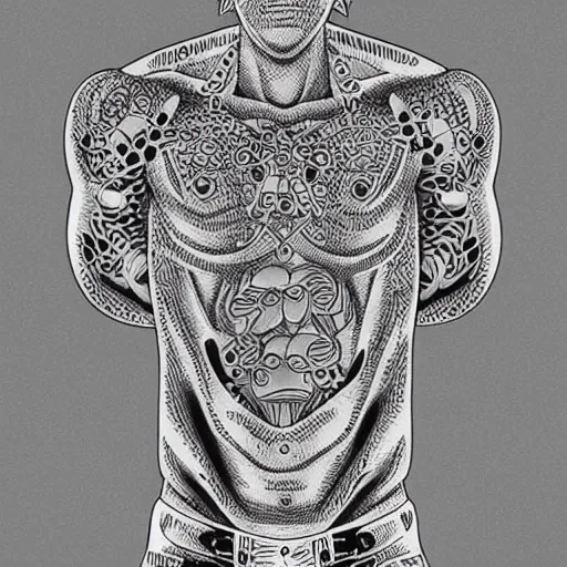 Prompt: Eikichi Onizuka tshirt-less illustration, medium shot, intricate, elegant, highly detailed, digital art, ffffound, art by Tōru Fujisawa,