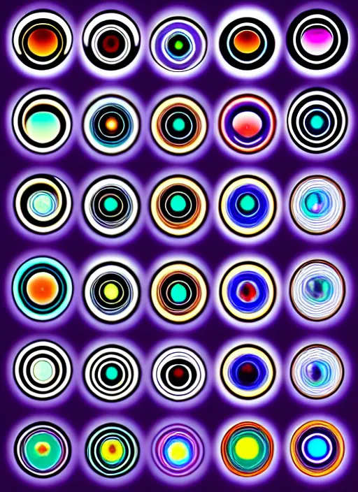 Image similar to diverse eyes!, rotating circle, dot pupils, teams, healing, energetic, life, hybrids, thin glowing devices, reflections, vitals visualiser!!, advanced art, art styles mix, from wikipedia, grid of styles, various eye shapes