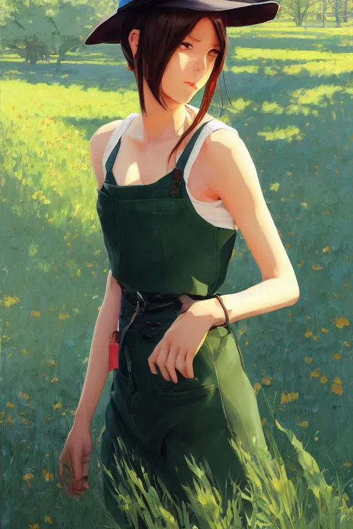 Prompt: a farmer girl, full shot, intriguing outfit, fine - face, realistic shaded perfect body, fine details. night setting. very anime style. realistic shaded lighting poster by ilya kuvshinov katsuhiro, magali villeneuve, artgerm, jeremy lipkin and michael garmash, rob rey and kentaro miura style, trending on art station