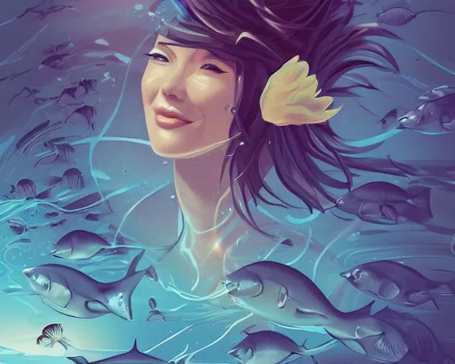 Prompt: the joy of life in the sea, a simple vector based illustration, by ross tran, artgerm