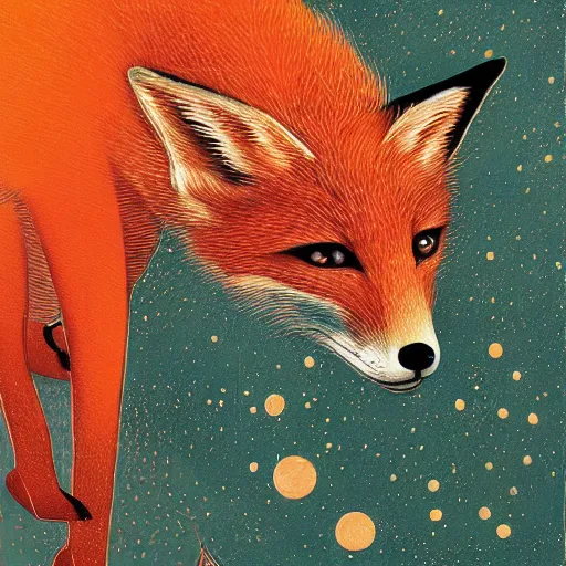 Image similar to little curious fox on the prowl oil painting victo ngai