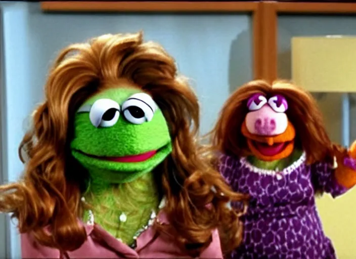 Image similar to film still of muppet!!!!! pam beesly!!!! as a muppet muppet muppet as a muppet in the tv show the muppet office