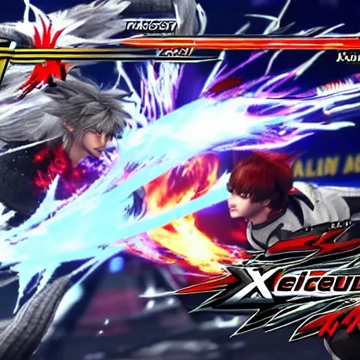 Prompt: XQC battling in Tekken 7 with a crazy arcade aggressive combo Japanese pop battle game UHD graphics.