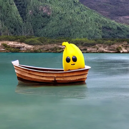 Prompt: a friendly banana in a boat