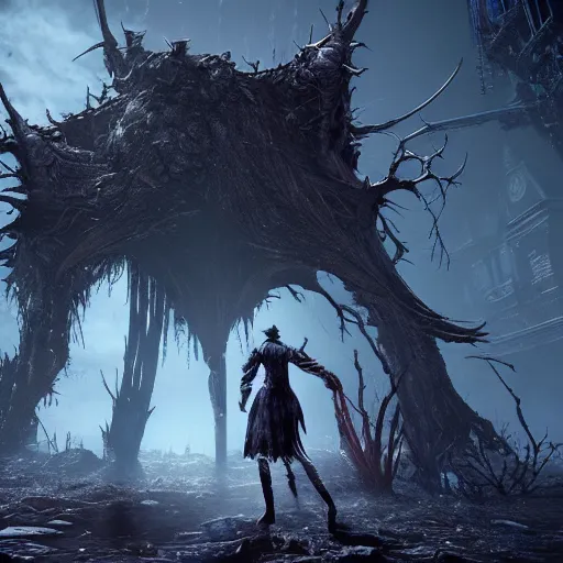 Prompt: a stunning screenshot of an elder giant from bloodborne