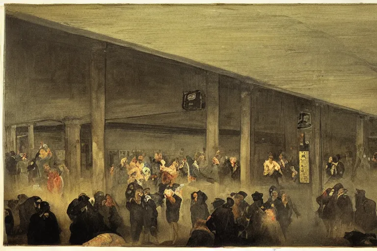 Prompt: goya painting of a dirty subway station in new york city