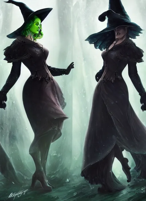 Image similar to beautiful female wicked witch, margot robbie as the wicked witch of the west, full body character concept, armor, super powers, fantasy, intricate, elegant, highly detailed, digital painting, artstation, concept art, shining, sharp focus, illustration, art by stanley lau