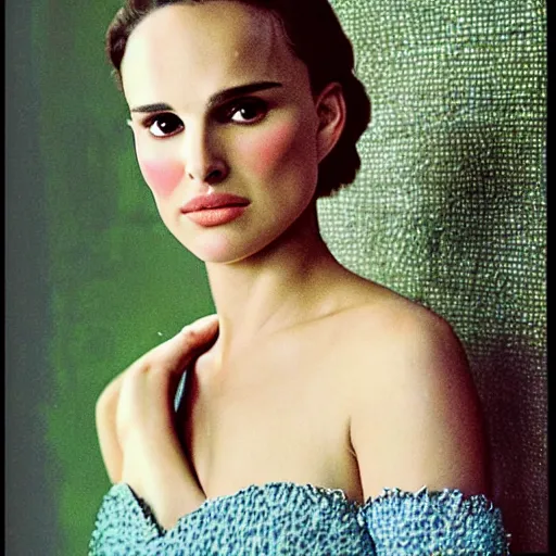 Image similar to “Natalie Portman portrait, color vintage magazine illustration 1950”