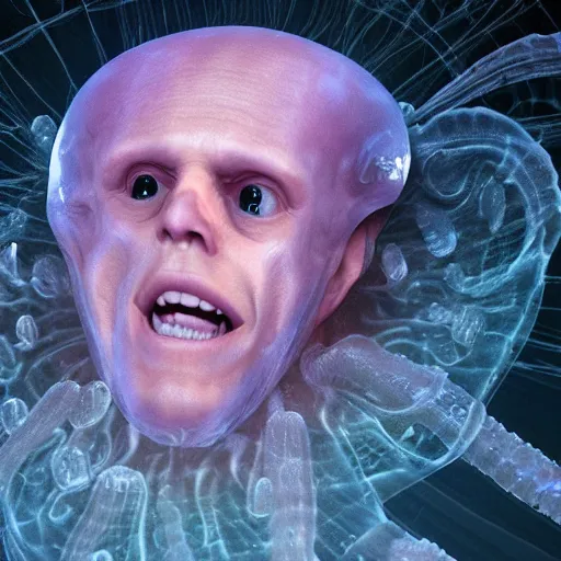 Prompt: jellyfish with willem dafoe face 4k