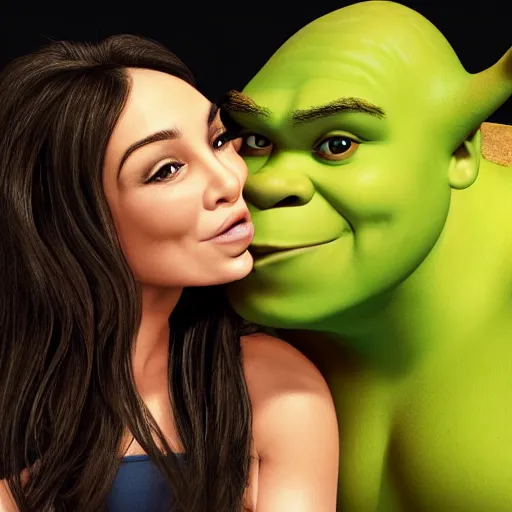 Prompt: shrek kissing jenifer lopez, realistic