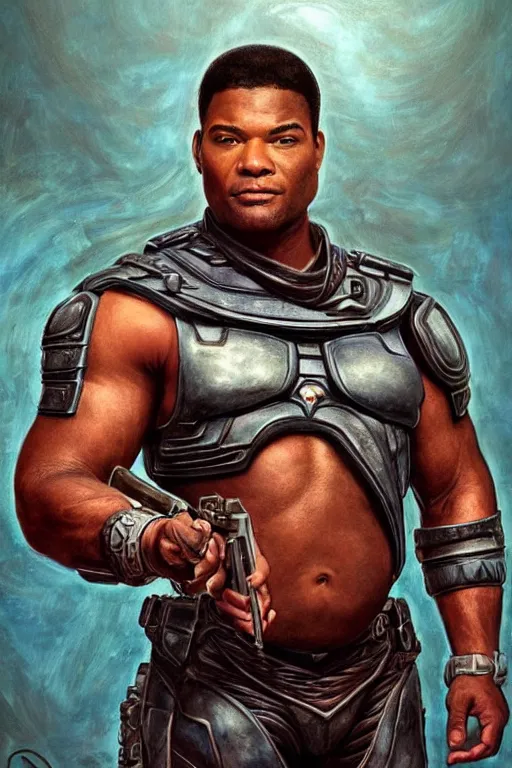 Image similar to muscled Christopher Judge playing Teal\'c in an episode of Stargate SG-1, a ruggedly handsome hero, intricate, elegant, highly detailed, centered, digital painting, artstation, concept art, smooth, sharp focus, illustration, art by artgerm and donato giancola and Joseph Christian Leyendecker, Ross Tran, WLOP