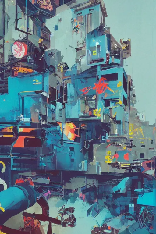 Image similar to extreme graffiti tag mural maximalism by atey ghailan, by greg rutkowski, by joe fenton, yellow, brown, black and cyan color scheme, octane render