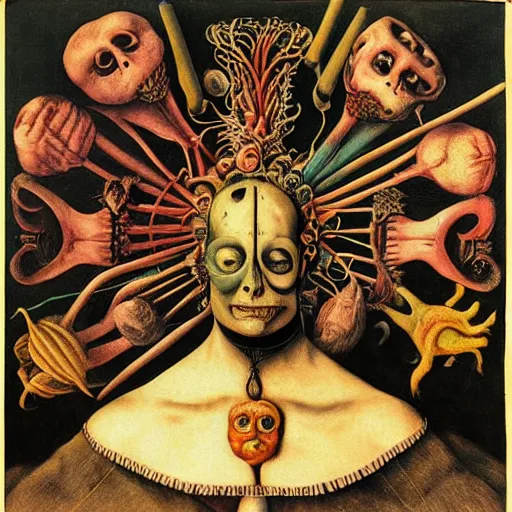 Prompt: post - punk new age album cover, asymmetrical design, yoga, relaxation, magic, apocalypse, psychedelic, black white pink, magic, giger h. r., giuseppe arcimboldo