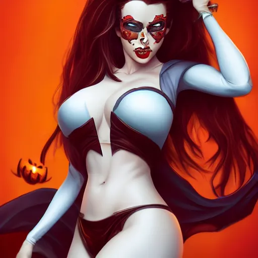 Image similar to halloween woman, trending on artstation, 30mm, by Artgerm