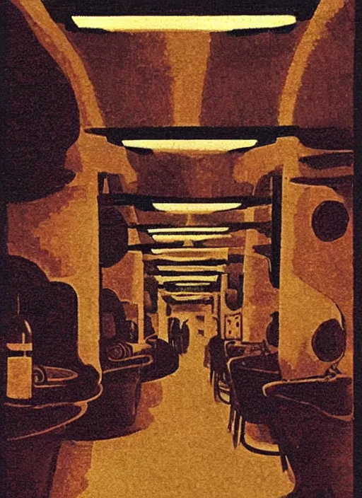 Prompt: 1920s jazzy art deco by Tito Corbella, Mos Eisley Cantina, cinematic side lighting, light rays illuminating dust, vintage postcard,