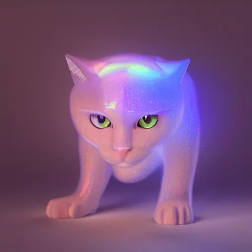 Image similar to opalescent crystal cat, magical, hyperrealistic, octane render