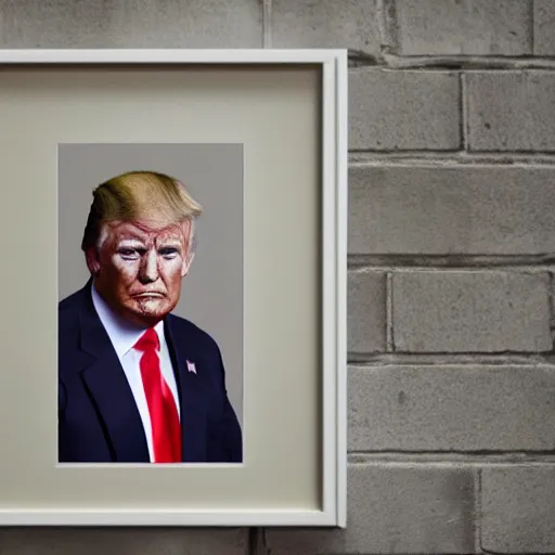 Image similar to a portrait of donald trump in a prison uniform