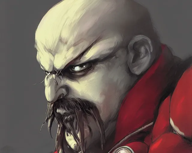 Image similar to portrait of doctor ivo robotnik as street fighter character, detailed face, dark fantasy art, fantasy, pretty, hd shot, digital portrait, beautiful, artstation, comic style, by artgerm, guy denning, jakub rozalski, magali villeneuve, neoartcore and charlie bowater