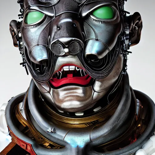 Image similar to man with scifi mask as a god, actuators, carbon fiber, white plastic, bones and wires, soft light painted by james jean and katsuhiro otomo and erik jones, inspired by akira anime, smooth face feature, intricate oil painting, high detail illustration, sharp high detail, manga and anime 1 9 9 9