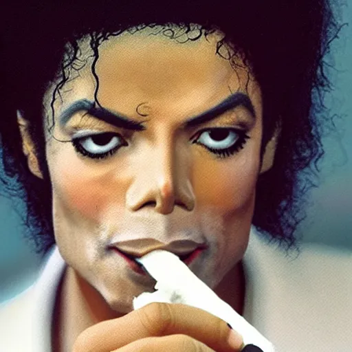 Image similar to Michael Jackson smoking a joint, 8k, realistic, extreme details, detailed, sharp