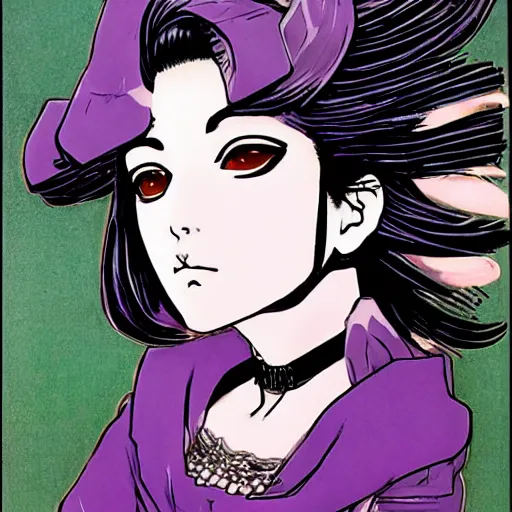 Prompt: Portrait of a beautiful woman by Hirohiko Araki