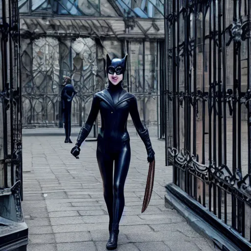 Prompt: Emma Watson as Catwoman, Fujifilm X-T3, 1/1250s at f/2.8, ISO 160, 84mm, 8K, RAW, symmetrical balance, Dolby Vision, HDR, Gigapixel