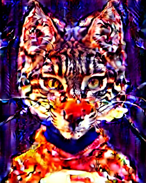 Prompt: artgerm, jeehyung lee comic cover art, bobcat! with orange fur, symmetrical eyes, symmetrical face, white shirt with red exclamation point logo!!!, dark castle background, cinematic lighting