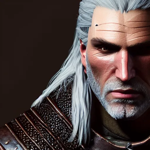Image similar to portrait of geralt of rivia from the witcher, unreal engine, octane render, studio lighting, intricate details, realistic
