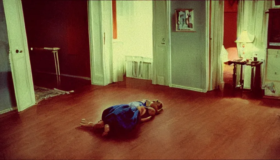 Image similar to 7 0 s film still from a horror movie about an exorcism in an old living room, kodachrome, cinecolor, cinestill, photorealism, cinematic, film grain, film texture, vhs recording