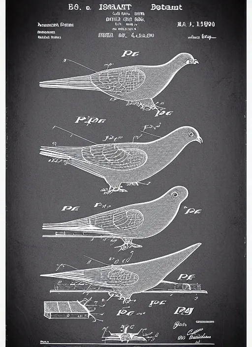 Image similar to a graphic design poster of the isometric detailed blueprint of the pigeon in space, patent illustration, no text 1 9 9 0, poster design, japan graphic comics manga art illustration, silkscreen risograph, greyscale monochrome