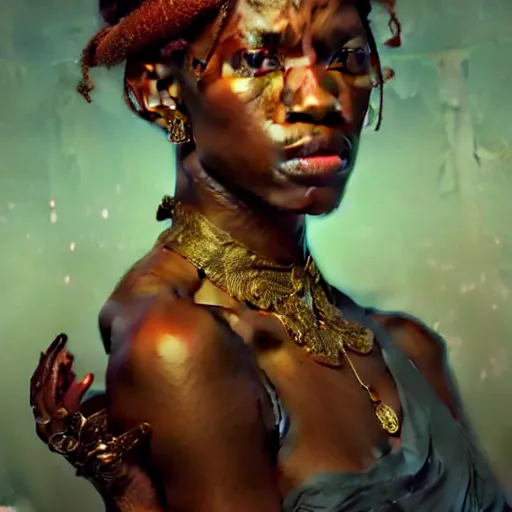 Prompt: : beautiful portrait of yung thug, fantasy, intricate, elegant, highly detailed, digital painting, artstation, concept art, smooth, sharp focus, luxury fashion illustration, art by artgerm and greg rutkowski and alphonse mucha, brightly lit cinematic soft lighting, photorealistic