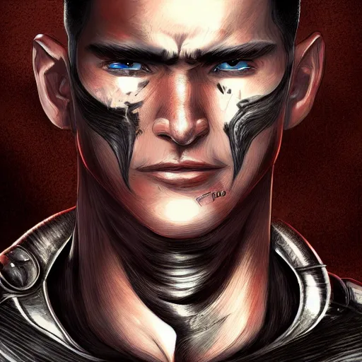 Image similar to portrait of guts from berserk fan art, digital 2d, anime, character, extremely detailed, made by Justin Fields artstation