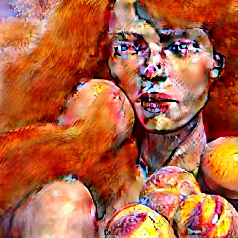 Prompt: A full shot of joyful and vibrant Queen of peach fruits fairies, skin made of pale human skin. Hair made of juicy peaches. Soft details. Wide angle. clear eyes. Octane Render. art nouveau. 4k. 8k. UHD. Detailed. Refined, Highly Detailed, soft blur background. Face by Otto Schmit. Trending on artstation.