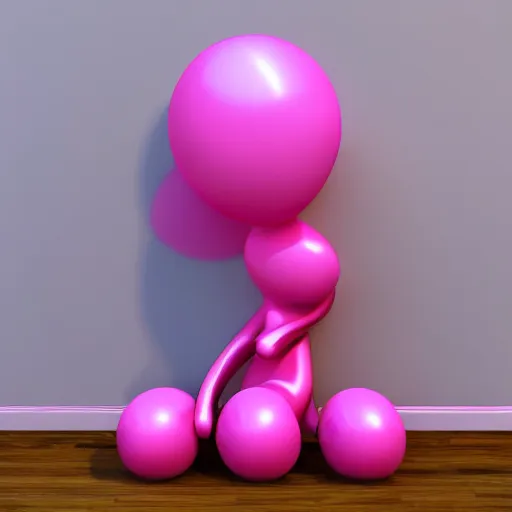 Prompt: 3 d render of a pink balloon dog in a violet room