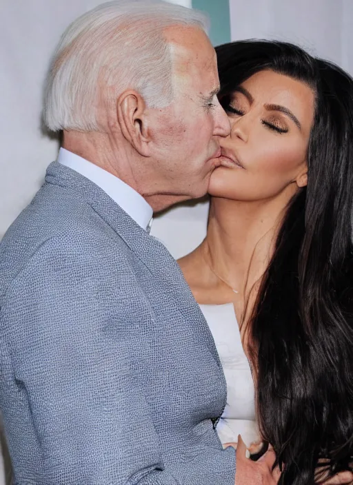 Image similar to film still of kim kardashian being kissed to sleep by joe biden, 8 k