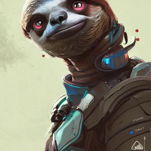 Image similar to lazy sloth as apex legends character, digital illustration portrait design, by android jones and greg rutkowski, retrowave color scheme, detailed, cinematic lighting, wide angle action dynamic portrait