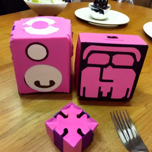 Prompt: kirby companion cube dinner