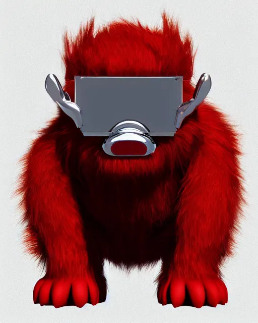 Prompt: 3 d render of completely red hairy friendly creature wearing chrome shades, full body, simple, cute, white background, unreal engine 5 hdr