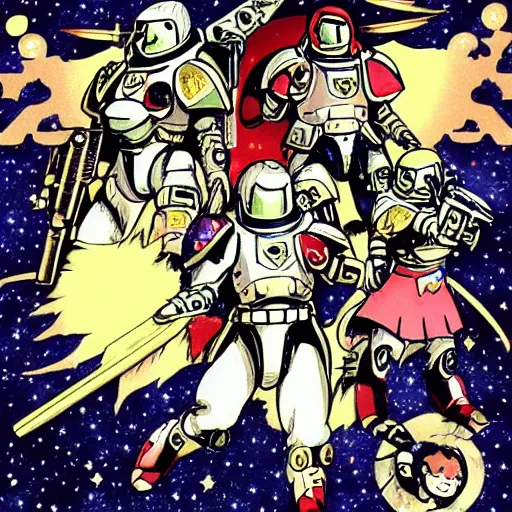 Prompt: space marines, magical girl, studio ghibli, pulp science fiction illustration