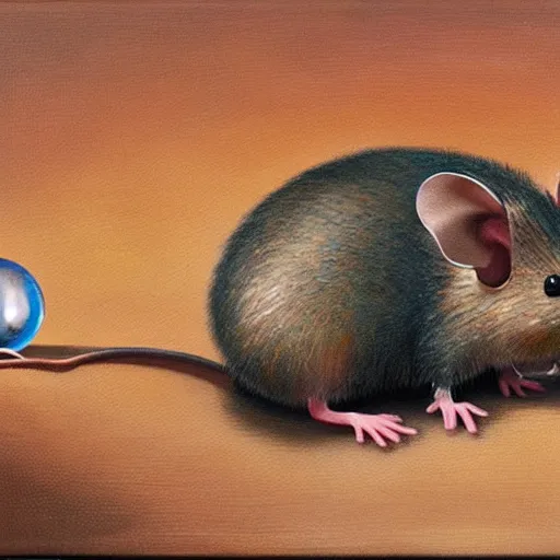 Image similar to armored mouse reaches for floating crystal, famous oil painting, award winning, 8k scan