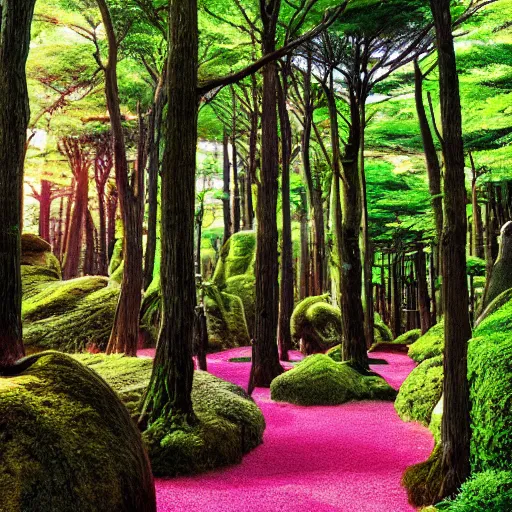 Image similar to a japanese fantasy dream forest on a sunny day