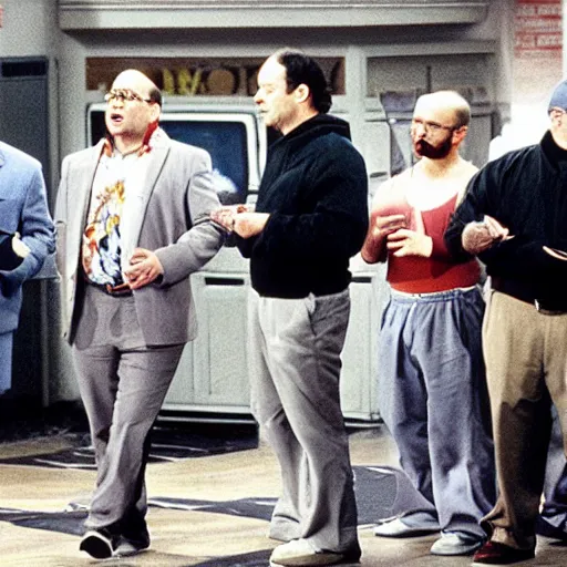 Image similar to George Costanza on Seinfeld as a blood gang member