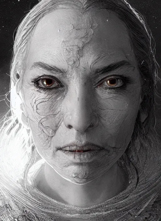 Prompt: golden moon at background, creative!!! composition for a book cover, absurdly beautiful, ultrafine hyperrealistic detailed old witch face by wlop and artgerm and greg rutkowski, intricate linework, sharp focus, smooth, octopath traveler, final fantasy, unreal engine, dramatic lighting, ethereal, 8 k