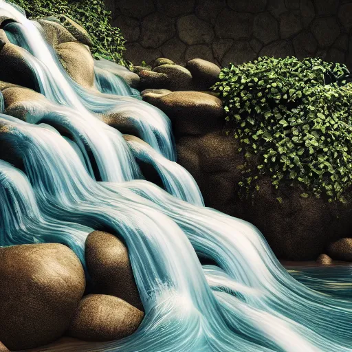 Image similar to a stairway of flowing water, hyperrealistic, 8 k, octane render, highly detailed, a real photographic, digital art, 8 k, realistic, ocatne render